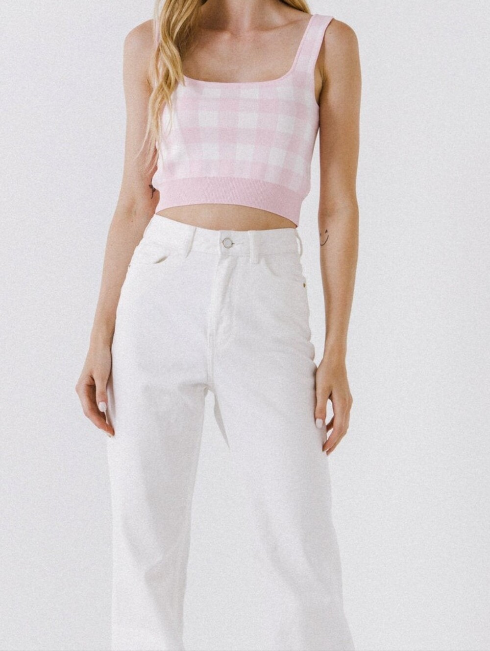 English Factory Pastel Pink & Cream Check Knit Tank